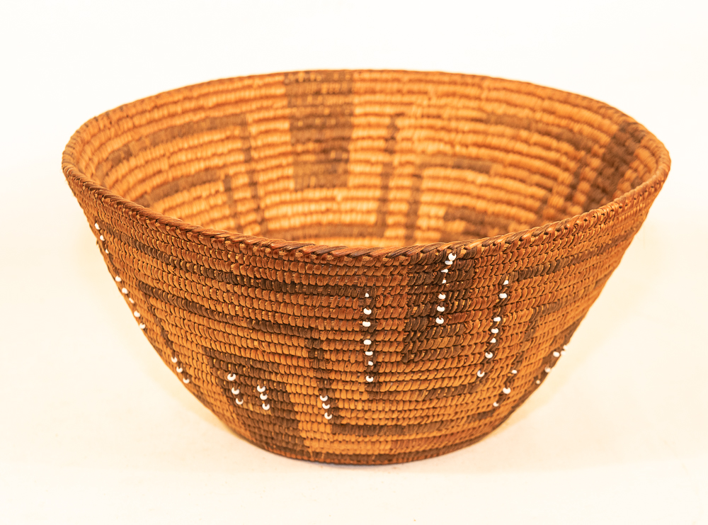 pima basket with trade beads