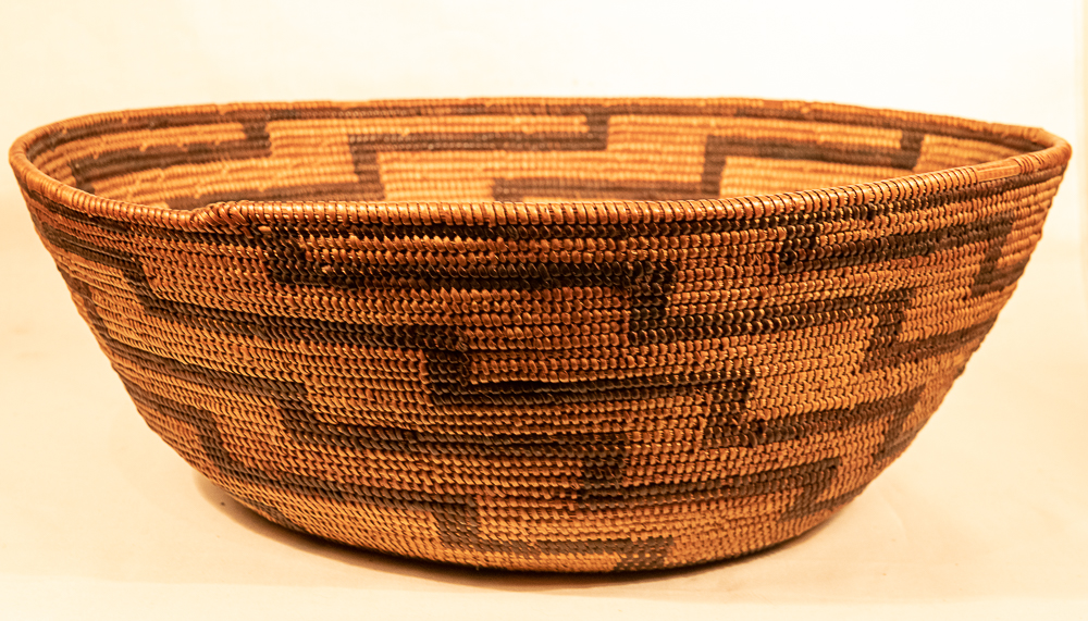 Mission Basket with Zig Zag lines lightning native american