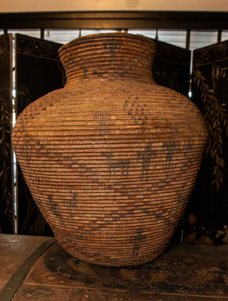 apache polychrome olla basket with figures